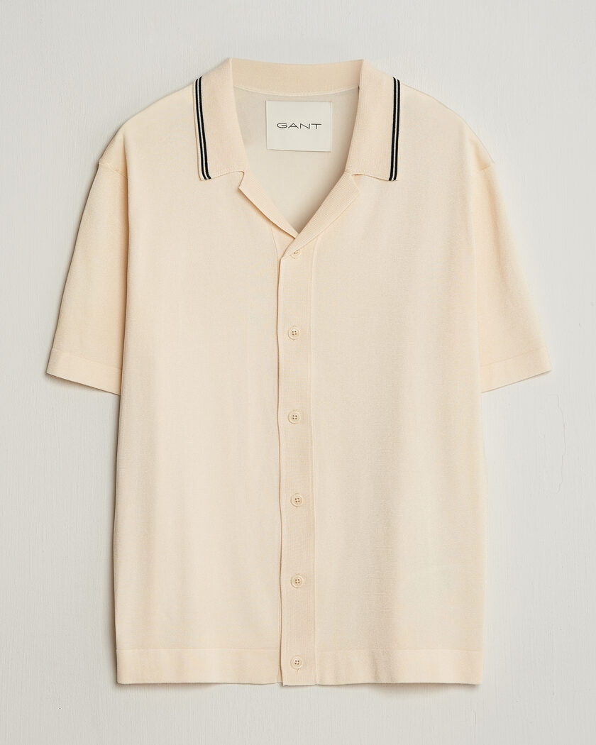 Gant Knitted Resort Collar Shirt Creamed White – Wit