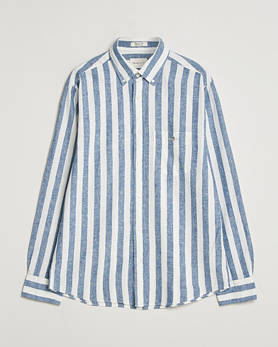 GANT Regular Fit Linen/Cotton Striped Shirt Vintage Blue - Maat: S - Kleur: Blauw