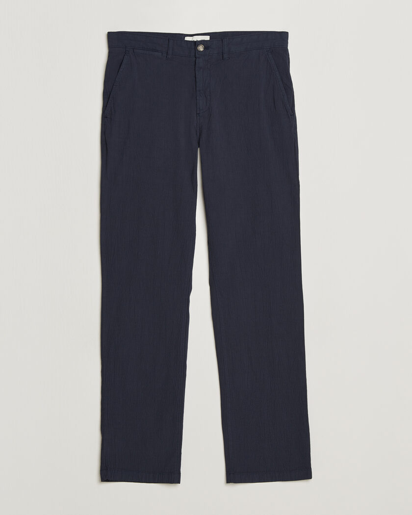 GANT Regular Fit Garment Dyed Seersucker Pants Evening Blue – Blauw