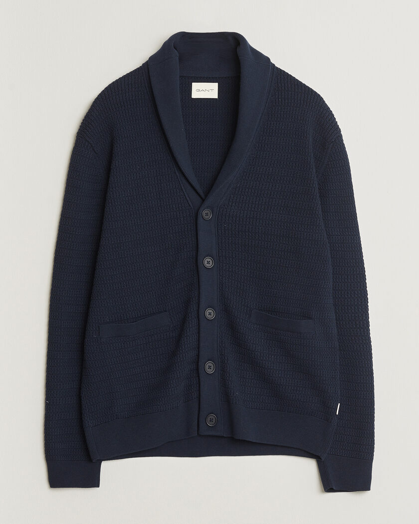 GANT Heavy Knitted Shawl Collar Cardigan Evening Blue – Blauw