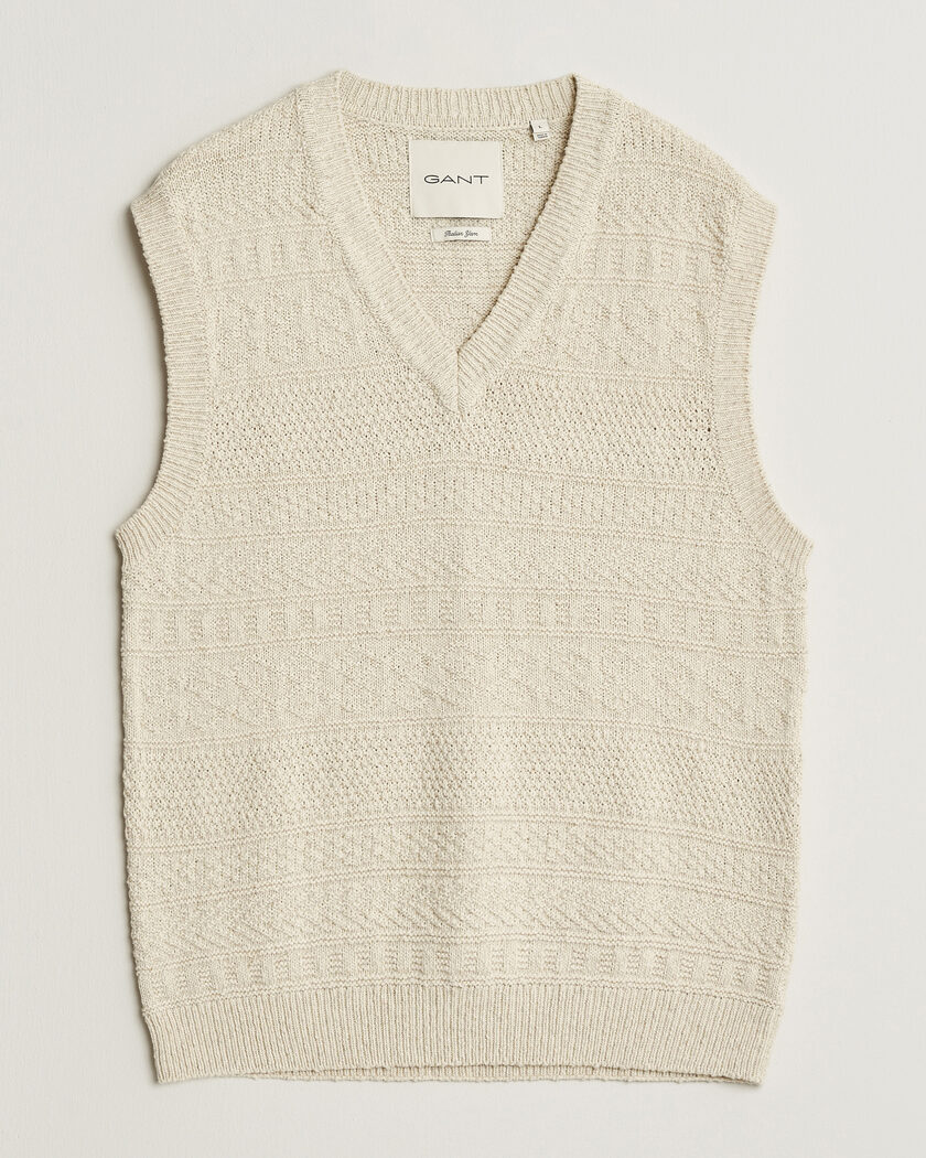 Gant Cotton/Linen Textured Vest Creamed White – Wit