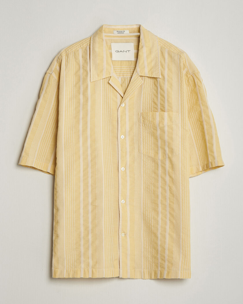 Gant Relaxed Fit Seersucker Camp Collar Shirt Light Mustard Yellow – Geel
