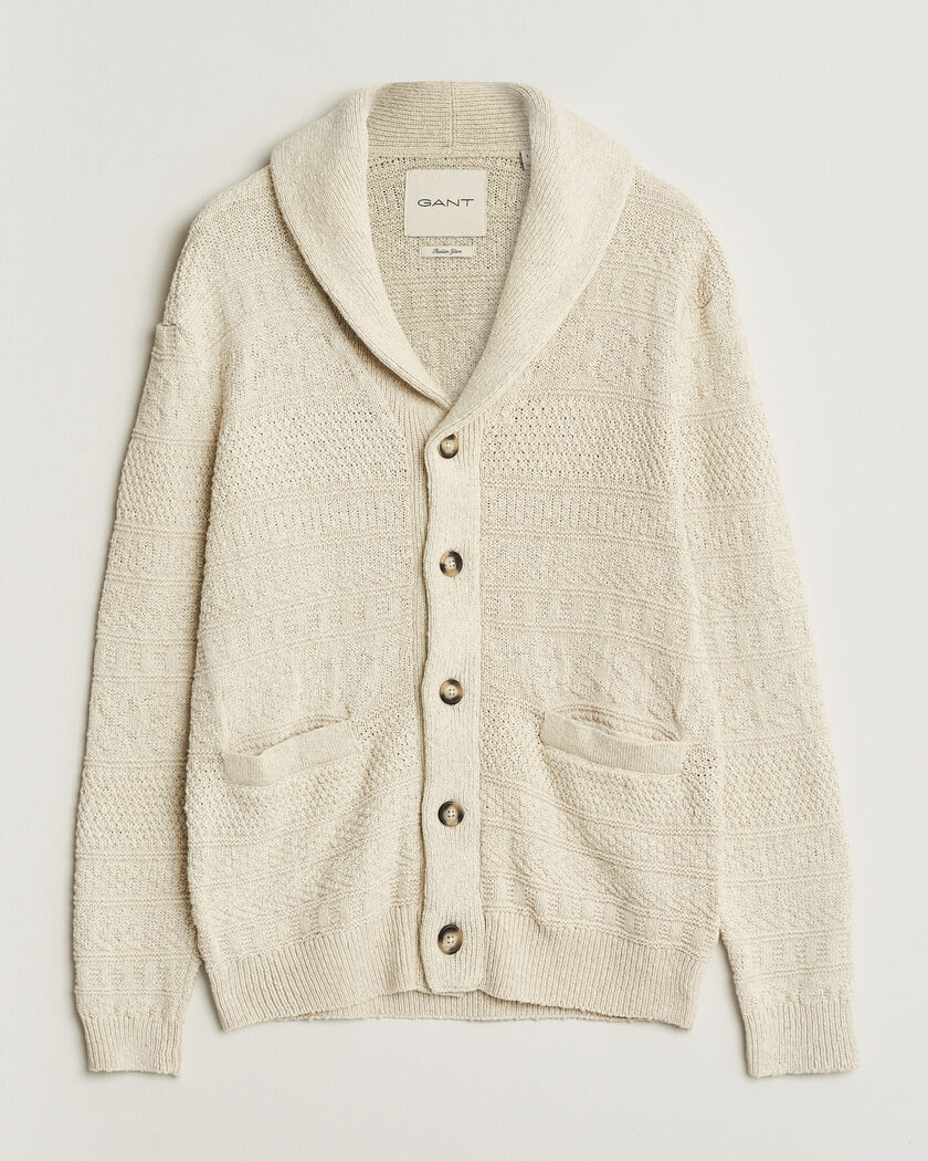 Gant Cotton/Linen Textured Cardigan Creamed White – Wit