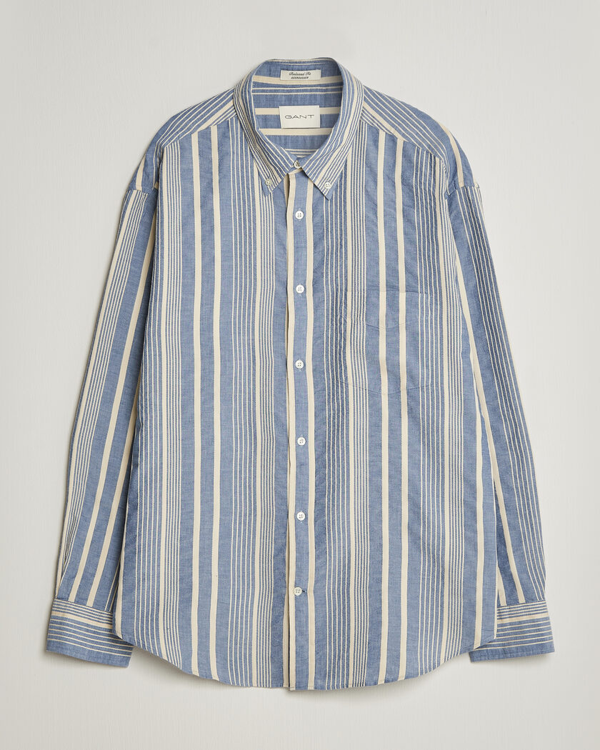 GANT Relaxed Fit Seersucker Striped Shirt Vintage Blue – Blauw