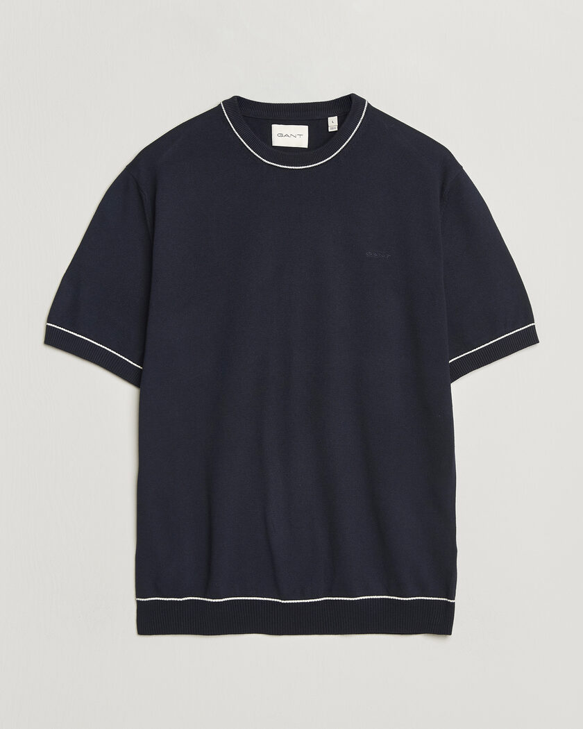GANT Cotton/Model Knitted T-Shirt Evening Blue – Blauw