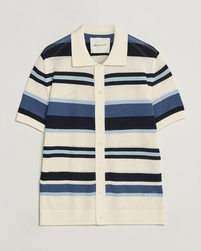 GANT Striped Knitted Short Sleeve Shirt Vintage Blue – Beige