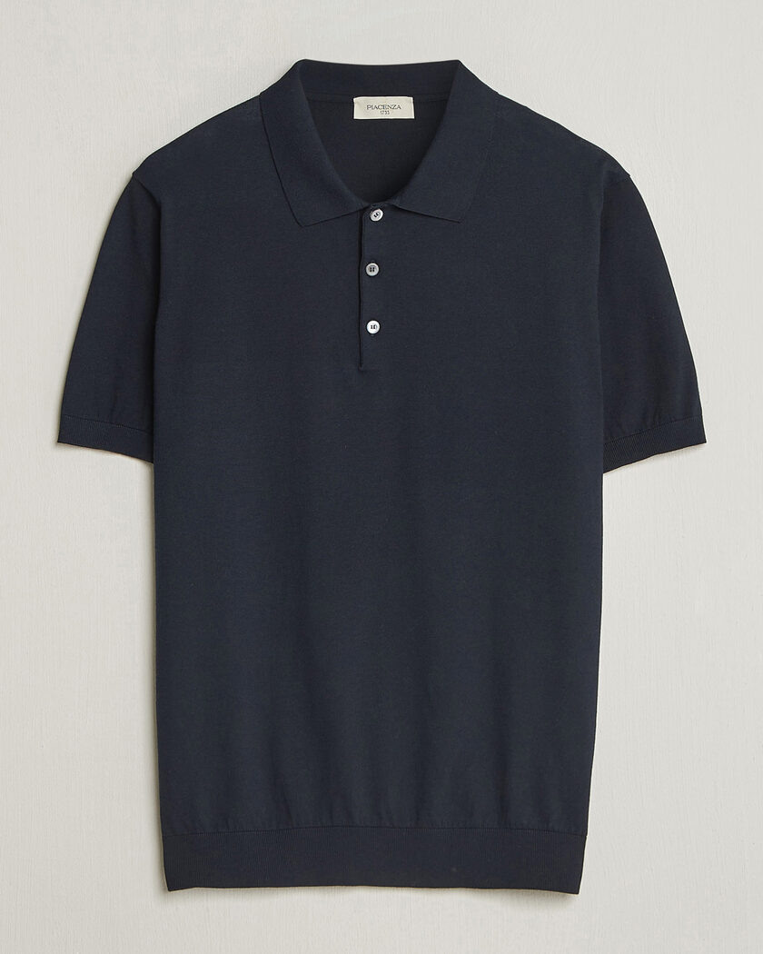 Piacenza Cashmere Short Sleeve Knitted Polo Navy – Blauw
