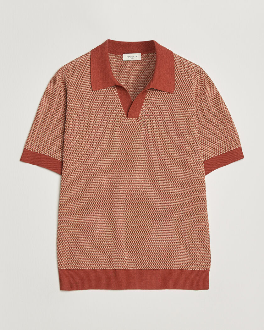 Piacenza Cashmere Silk/Linen Honeycomb Knitted Polo Red – Rood