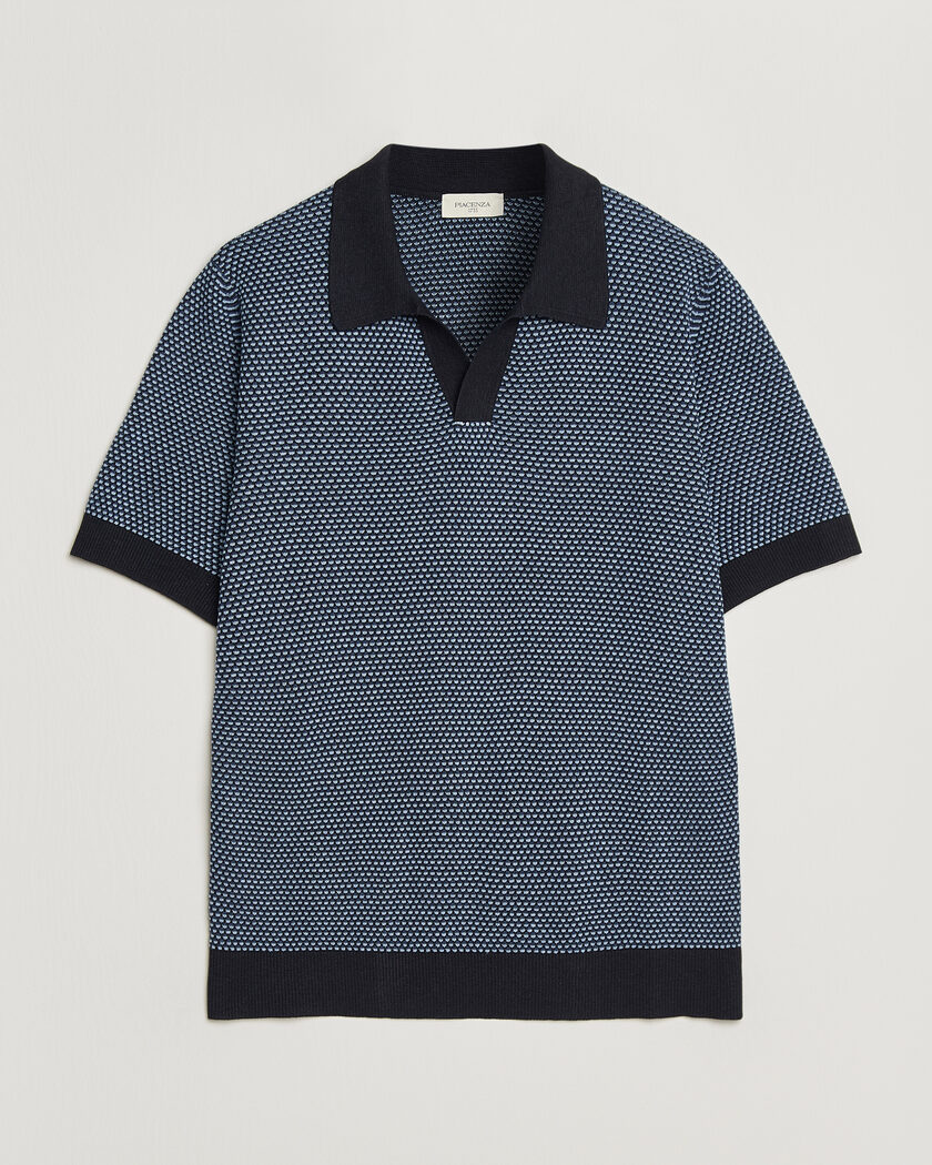 Piacenza Cashmere Silk/Linen Honeycomb Knitted Polo Navy – Blauw