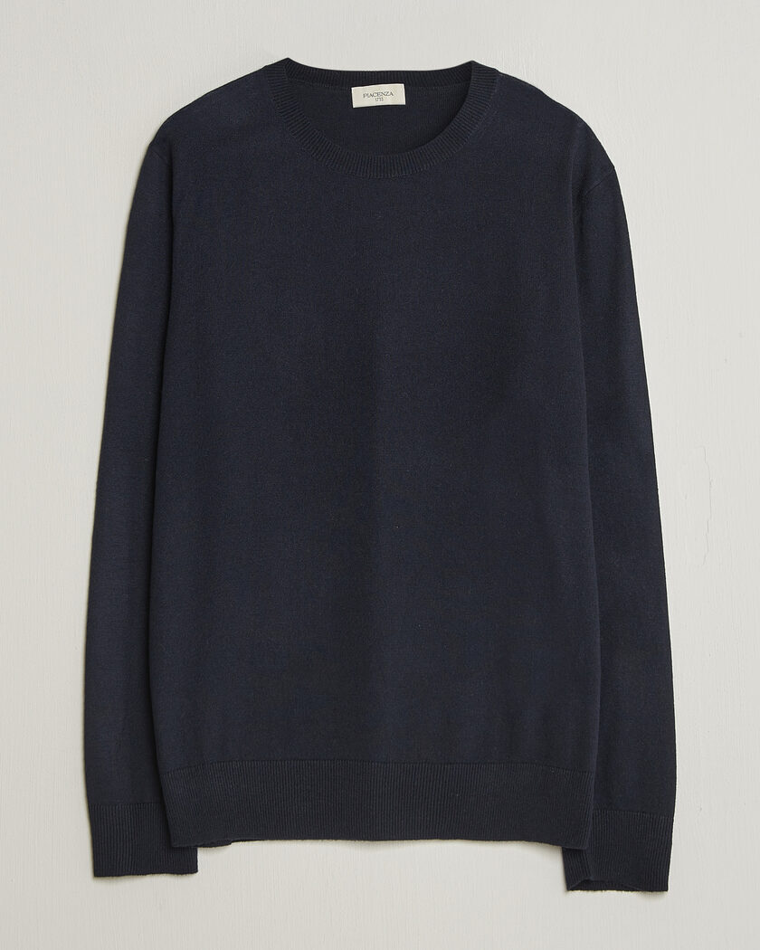 Piacenza Cashmere Soft Silk/Cashmere Crew Neck Navy – Blauw