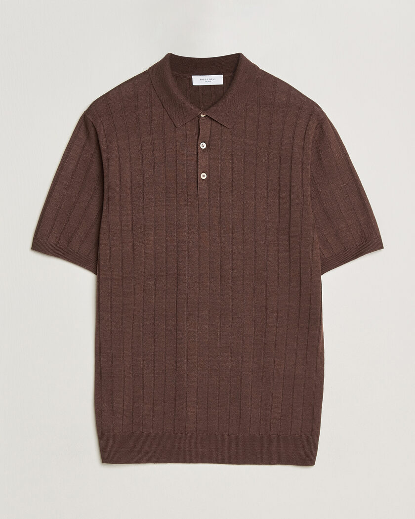 Boglioli Short Sleeve Knitted Rib Polo Brown – Bruin