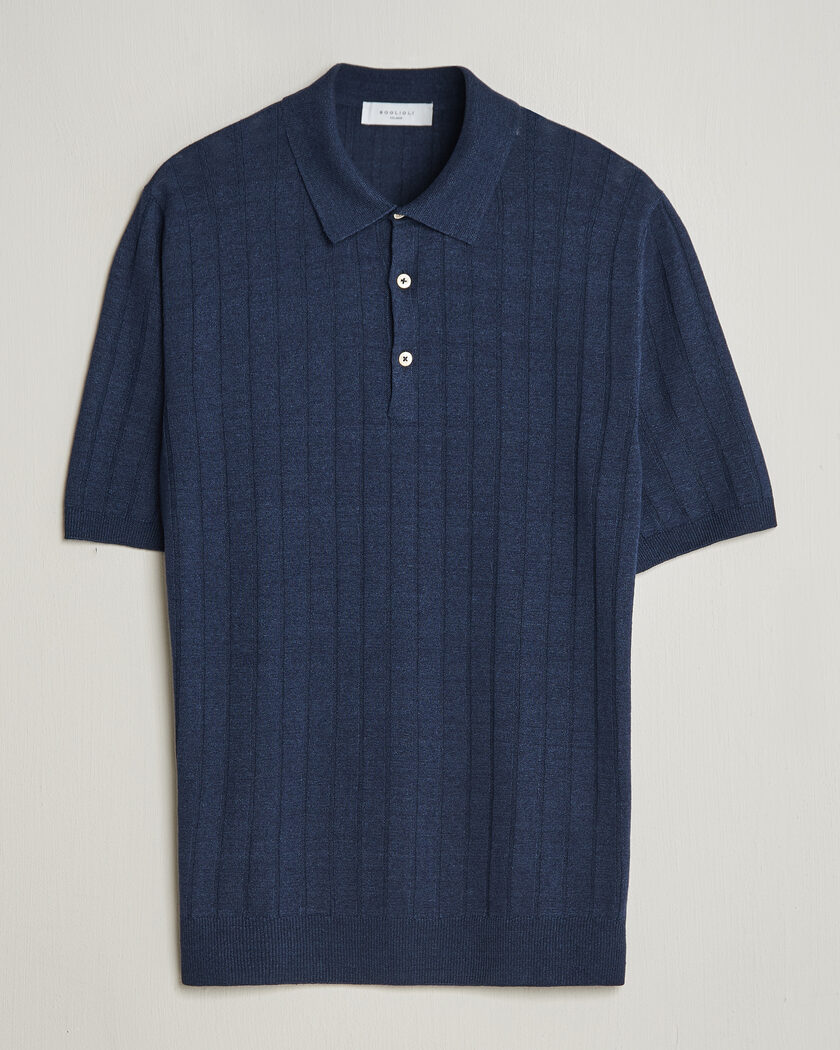 Boglioli Short Sleeve Knitted Rib Polo Navy – Blauw