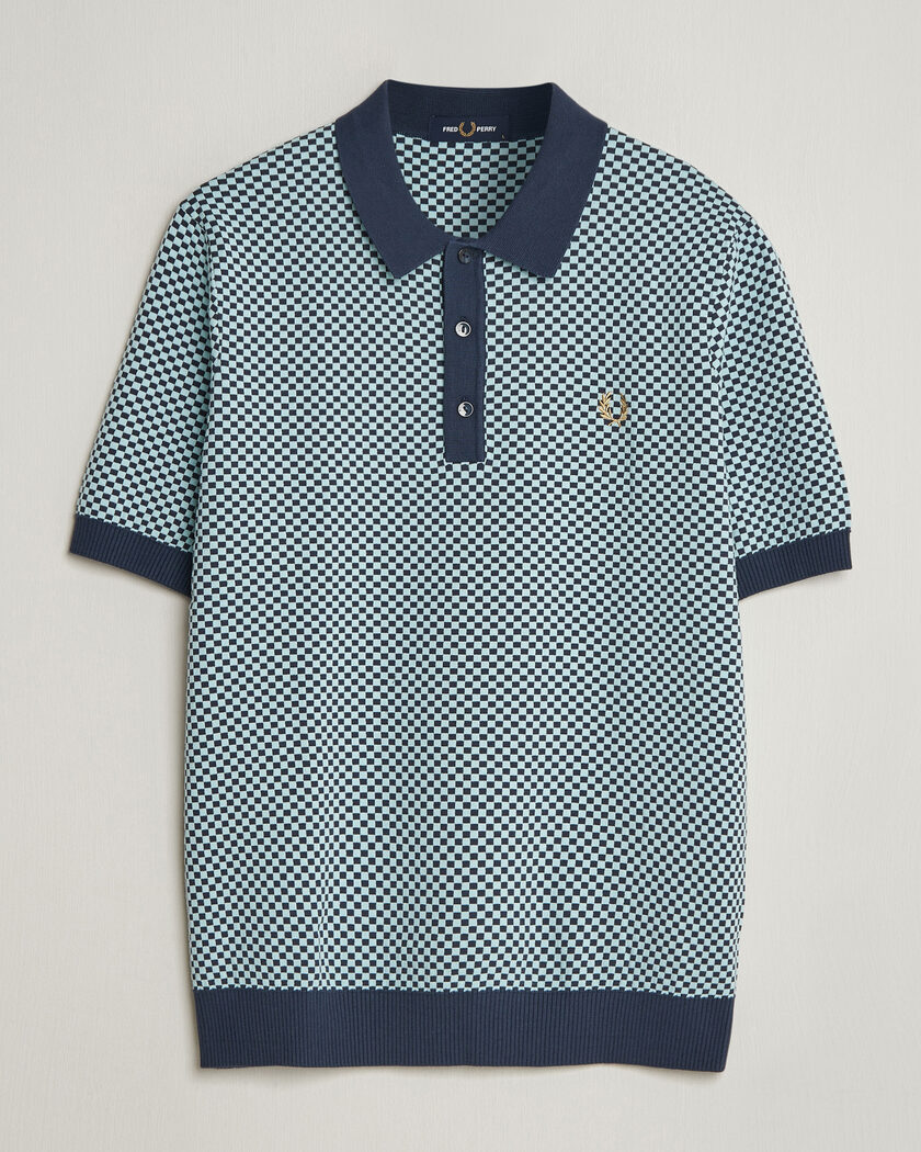Fred Perry Checkboard Knitted Polo Dark Airforce – Blauw