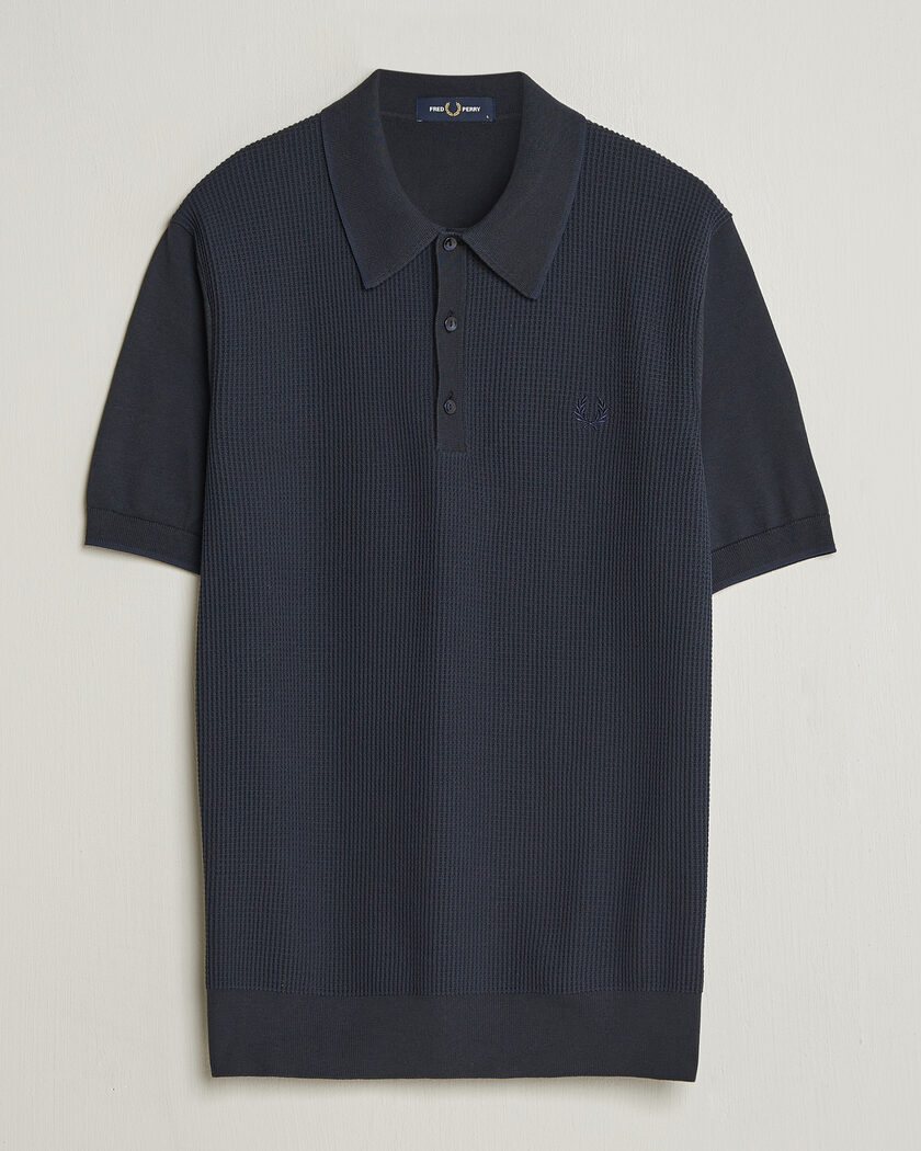 Fred Perry Waffle Knitted Polo Navy – Blauw