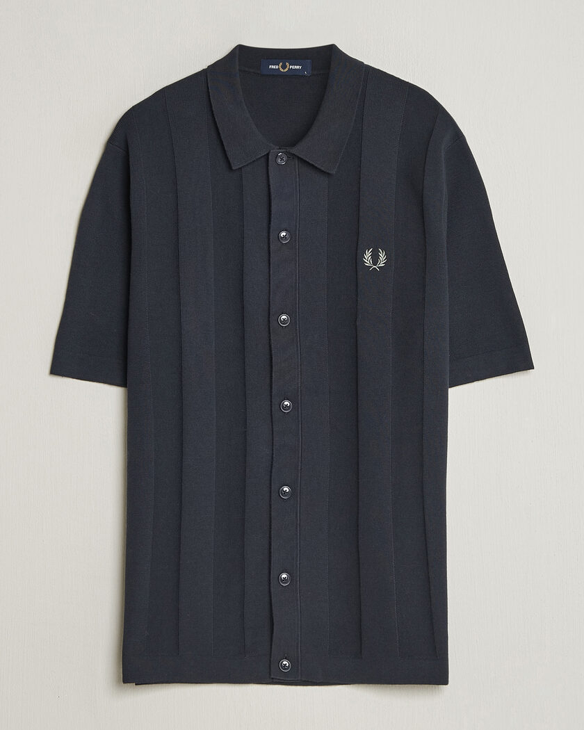 Fred Perry Tonal Vertical Striped Knitted Shirt Navy – Blauw