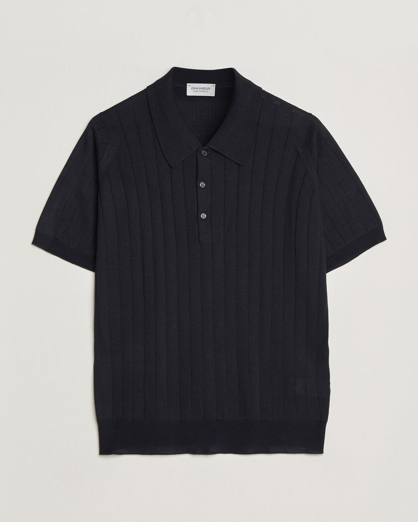 John Smedley Williams Merino/Cotton Knitted Polo Navy – Blauw