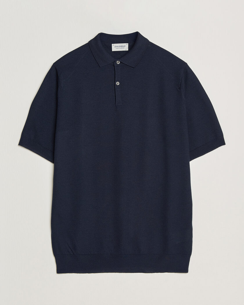 John Smedley 14 Singular Knitted Textured Polo Midnight – Blauw