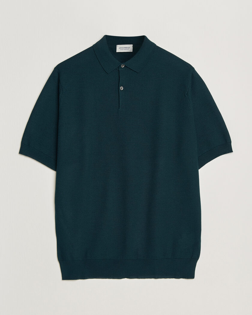 John Smedley 14 Singular Knitted Textured Polo Richardson Green – Groen