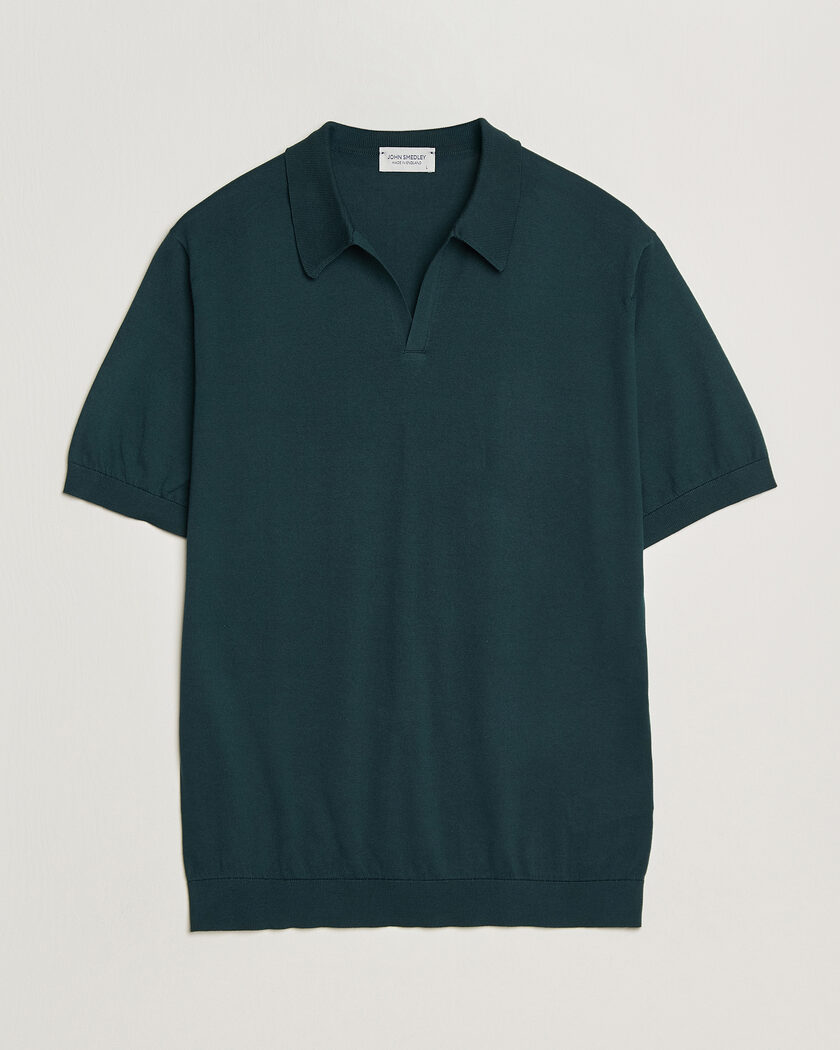 John Smedley Noah Open Collar Sea Island Polo Rainforest – Groen