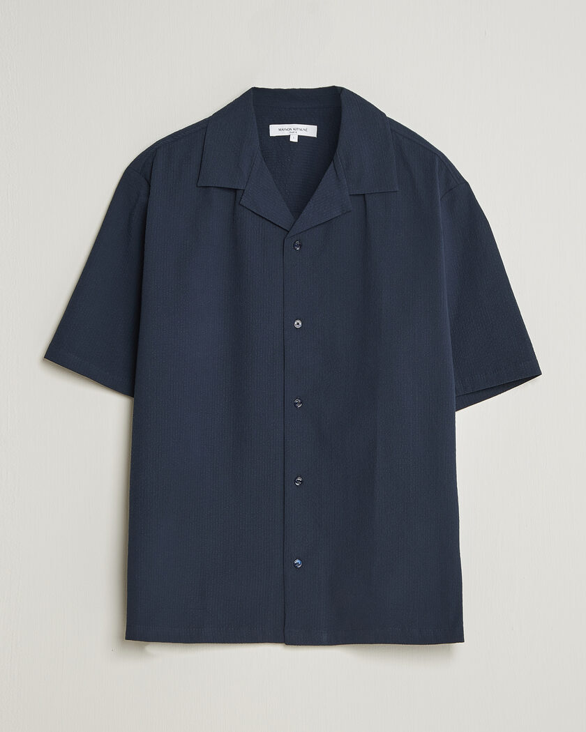 Maison Kitsuné Seersucker Resort Shirt Navy – Blauw