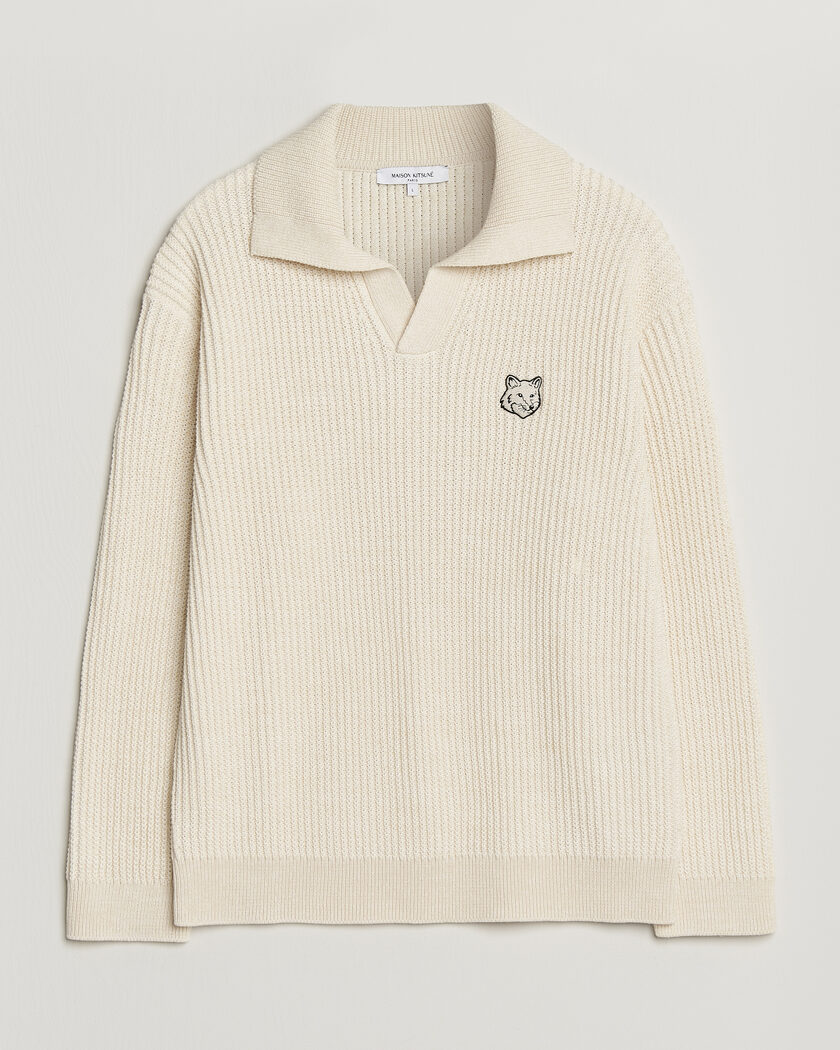 Auralee Wool Rib Knit Skipper Polo Ecru | Man - CareOfCarl.nl