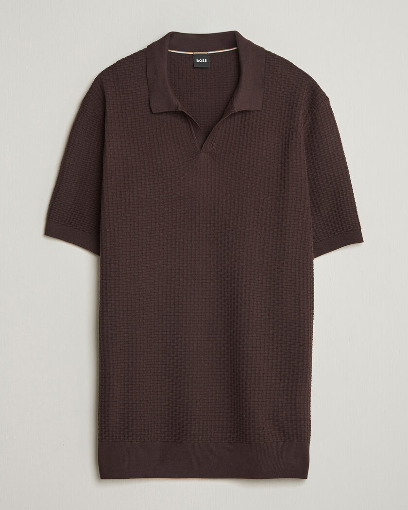 BOSS BLACK Natalo Structured Knitted Polo Dark Brown – Bruin
