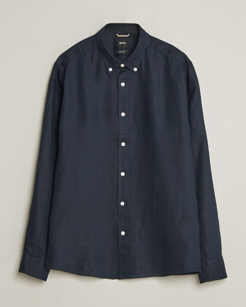BOSS BLACK Liam Linen Shirt Dark Blue – Blauw