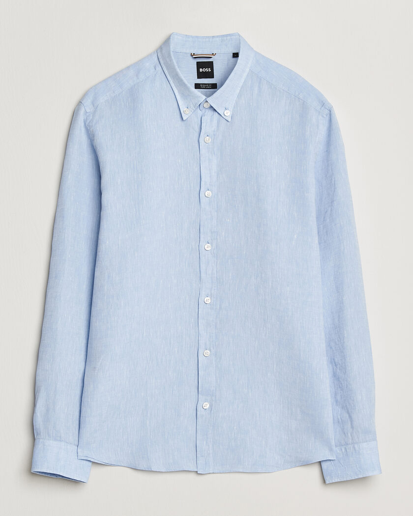 BOSS BLACK Liam Linen Shirt Light Blue – Blauw
