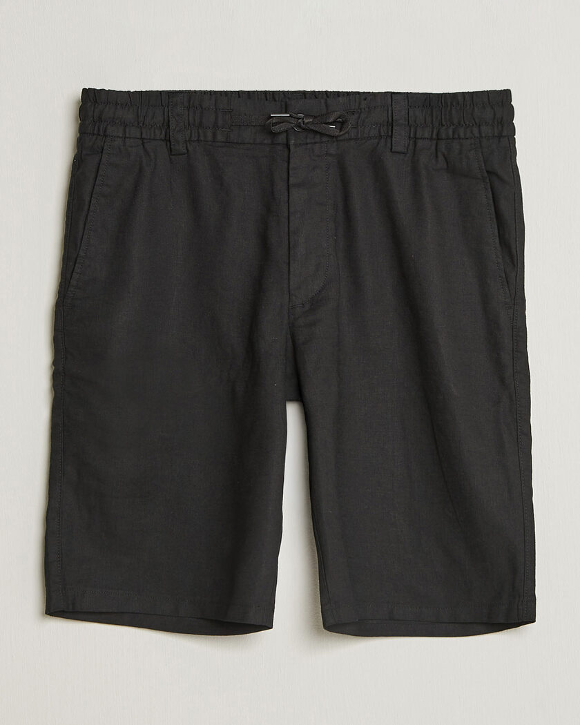 BOSS ORANGE Tapered Linen Drawstring Shorts Black – Zwart