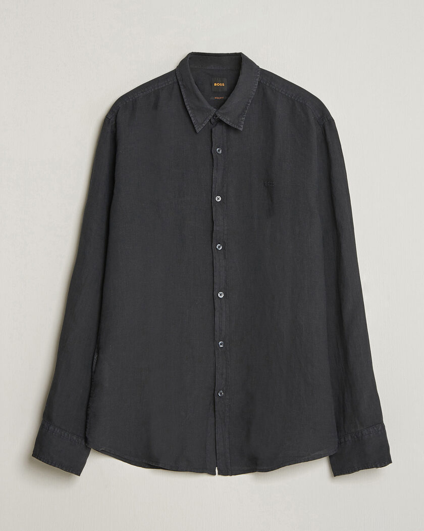 BOSS ORANGE Relegant Linen Shirt Black – Zwart