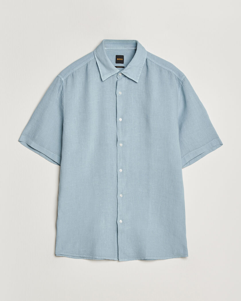 BOSS ORANGE Rash Linen Short Sleeve Shirt Light Blue – Blauw