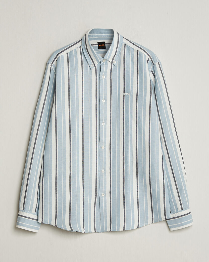 BOSS ORANGE Ricoplus Linen/Cotton Striped Shirt Light Blue – Blauw