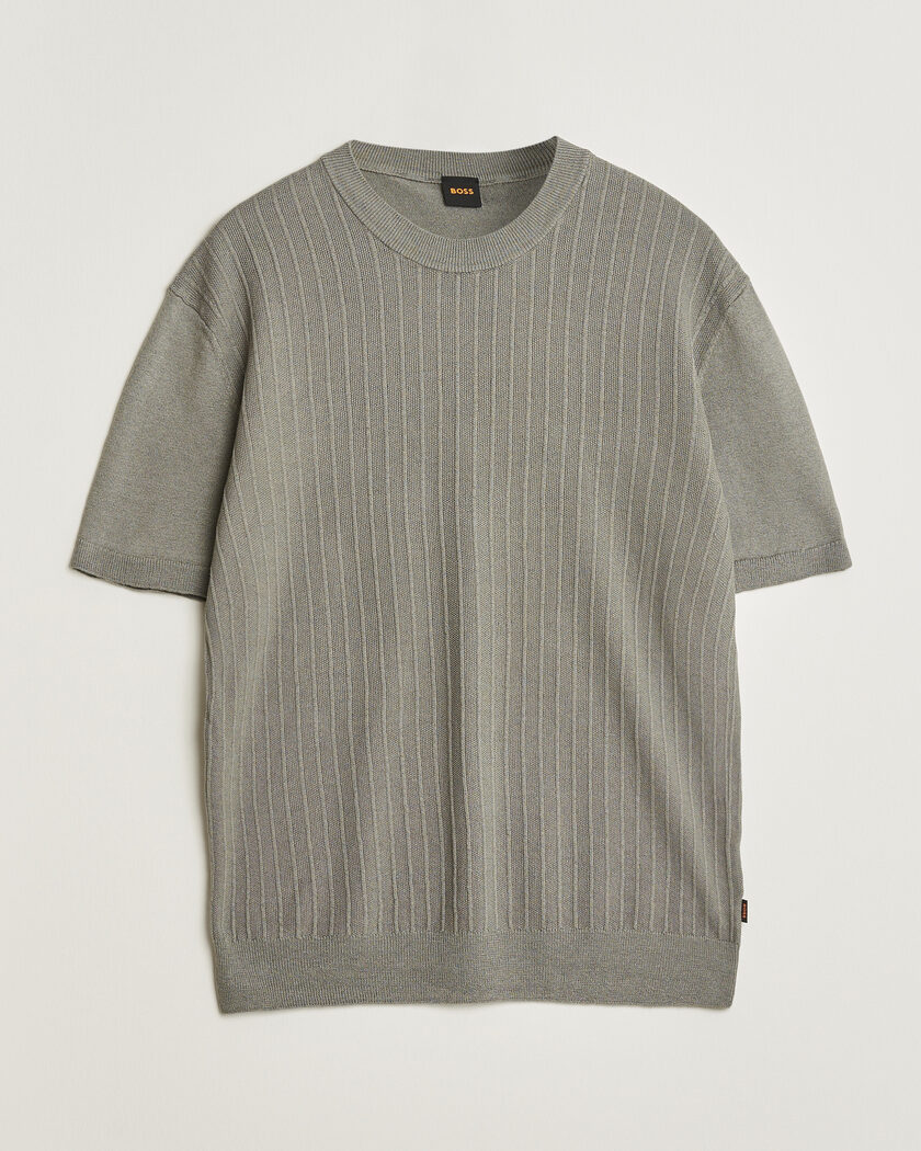 BOSS ORANGE Kajordino Linen/Cotton Knitted T-Shirt Green – Groen