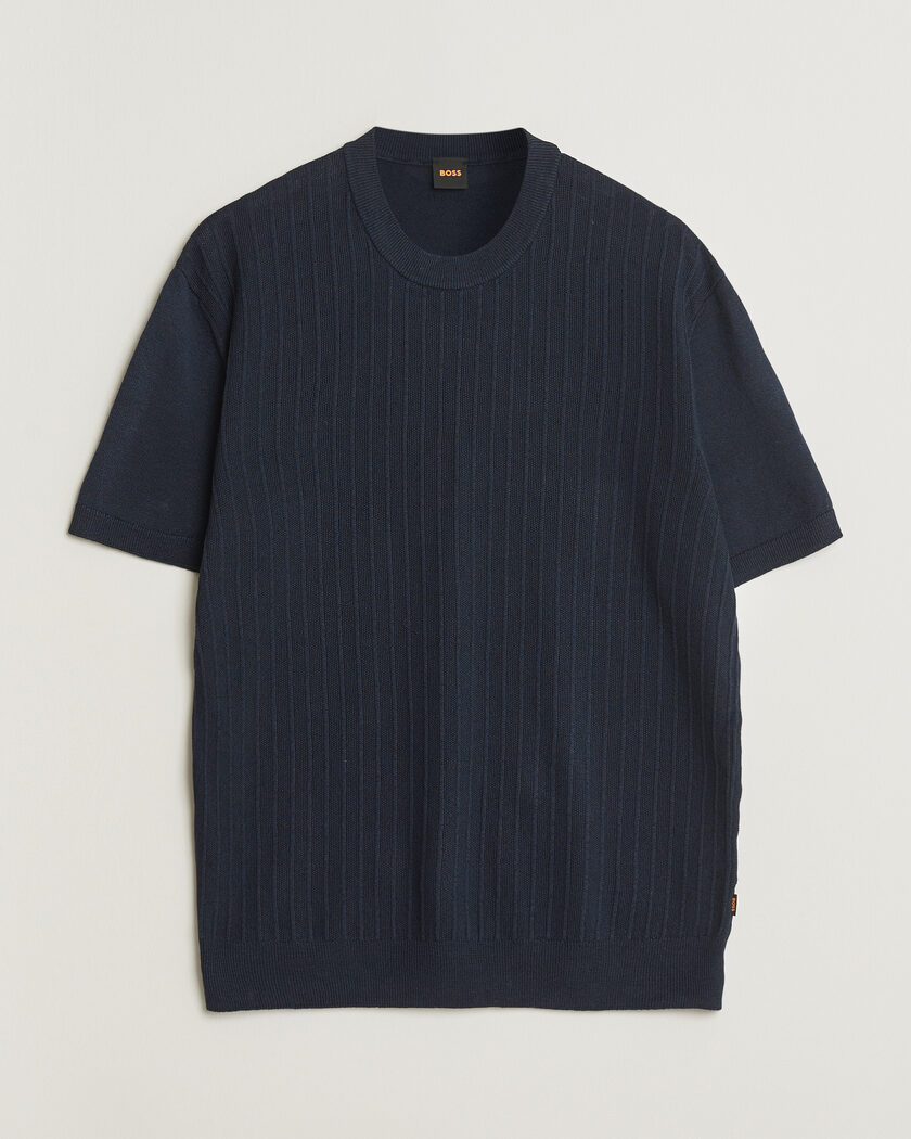 BOSS ORANGE Kajordino Linen/Cotton Knitted T-Shirt Dark Blue – Blauw