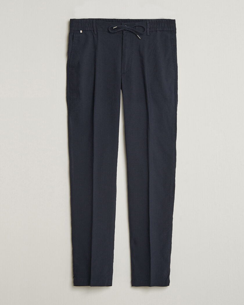 BOSS BLACK Kane Linen Drawstring Trousers Dark Blue – Blauw