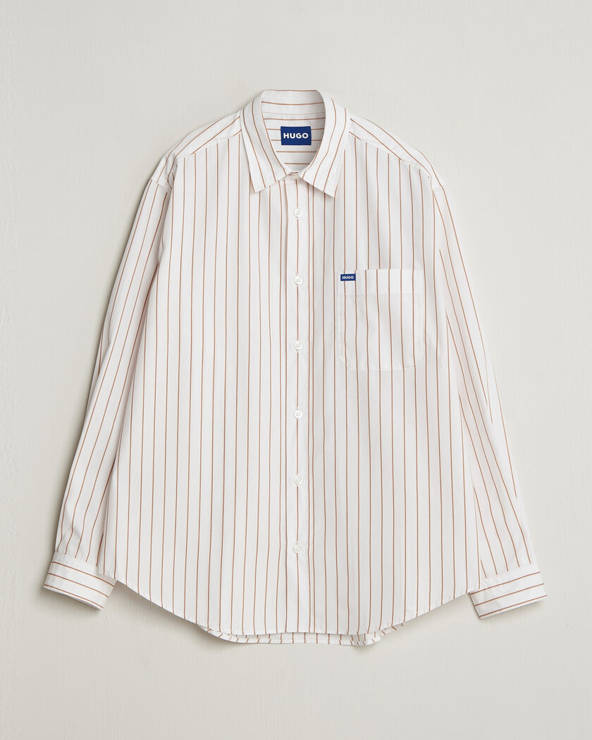 HUGO Ebalto Striped Cotton Shirt Light Orange – Meerkleurig