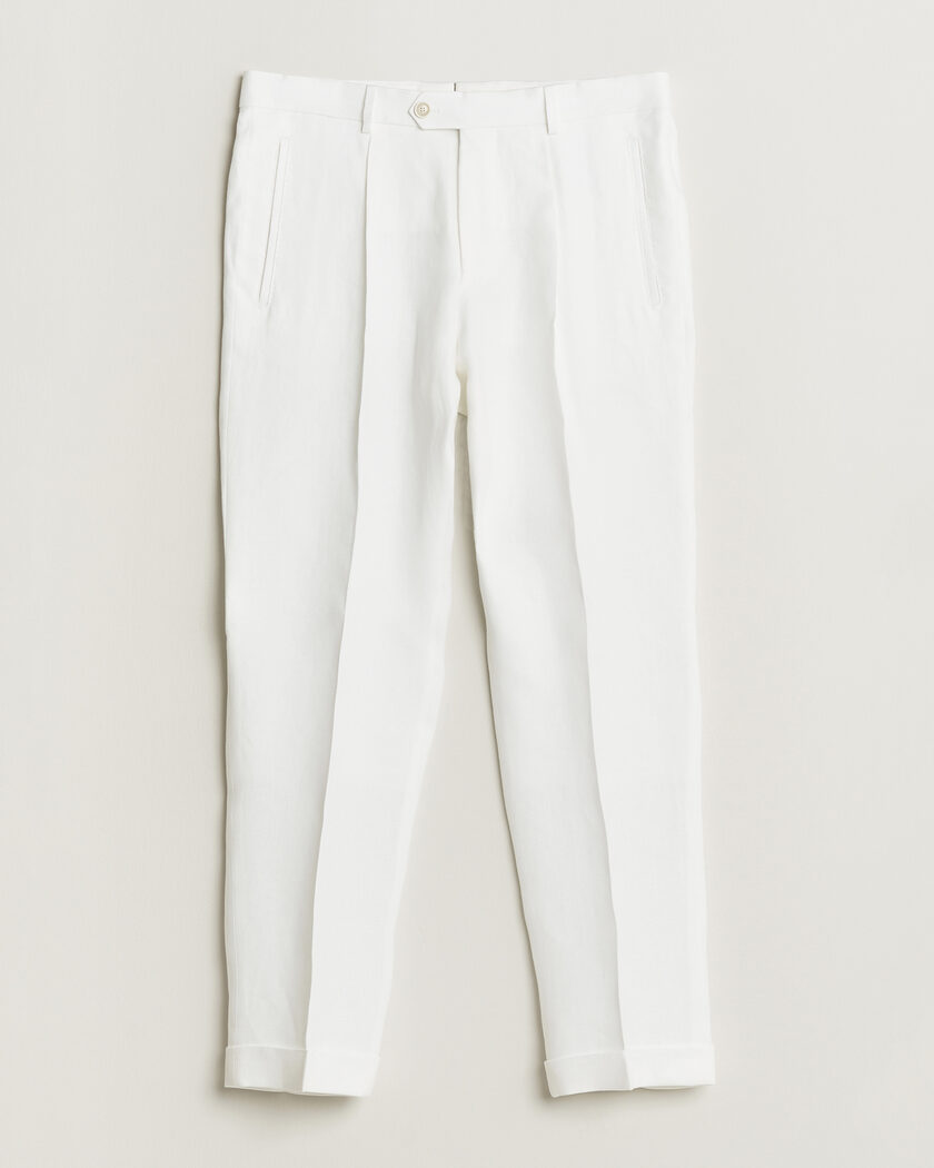 BOSS CAMEL Peet Linen Pleated Trousers White – Wit