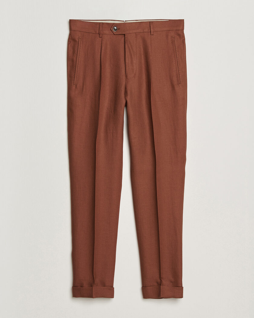 BOSS CAMEL Peet Linen Pleated Trousers Rust – Rood
