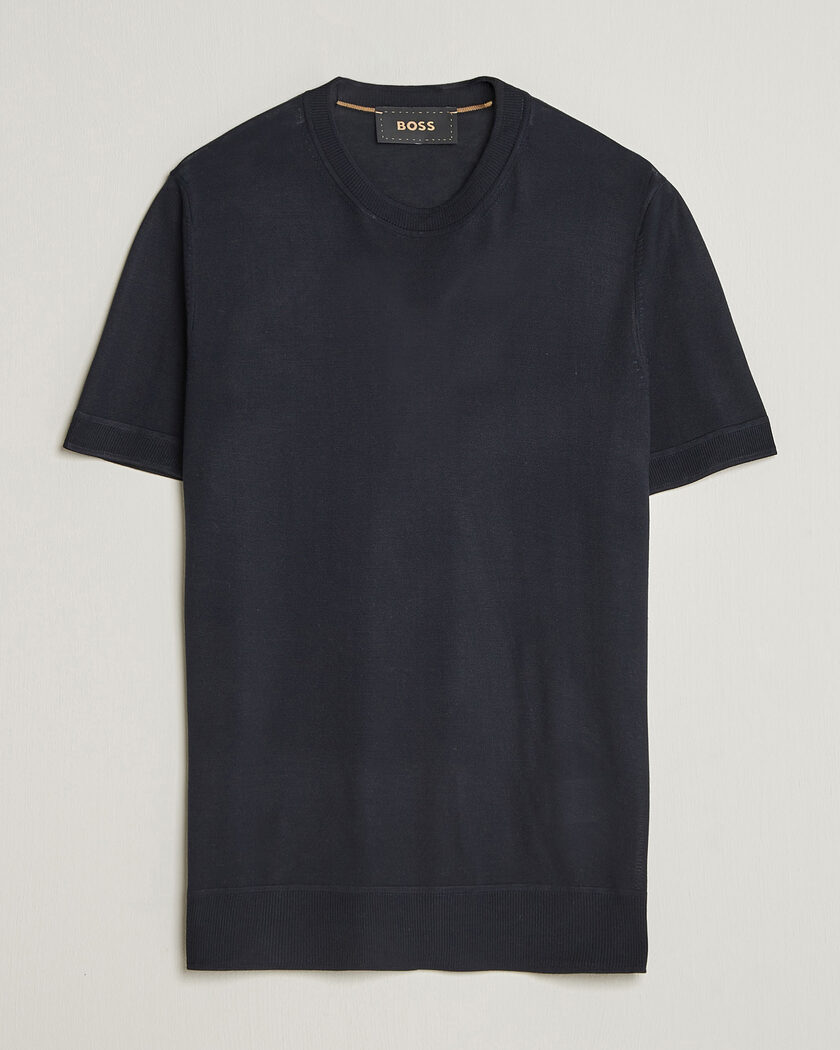 BOSS CAMEL Nottano Silk Knitted T-Shirt Dark Blue – Blauw