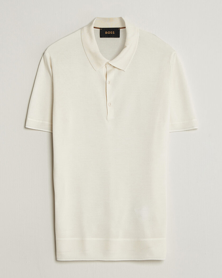 BOSS CAMEL Novo Silk Knitted Polo Open White – Wit