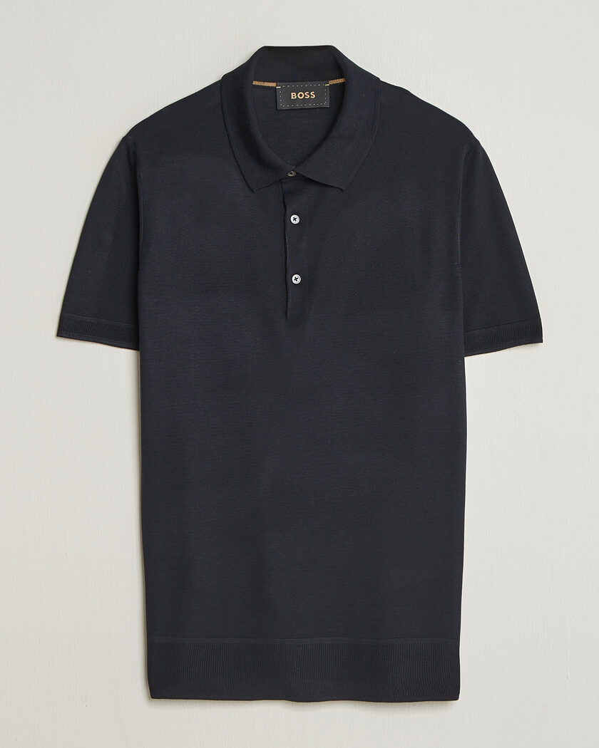 BOSS CAMEL Novo Silk Knitted Polo Dark Blue – Blauw