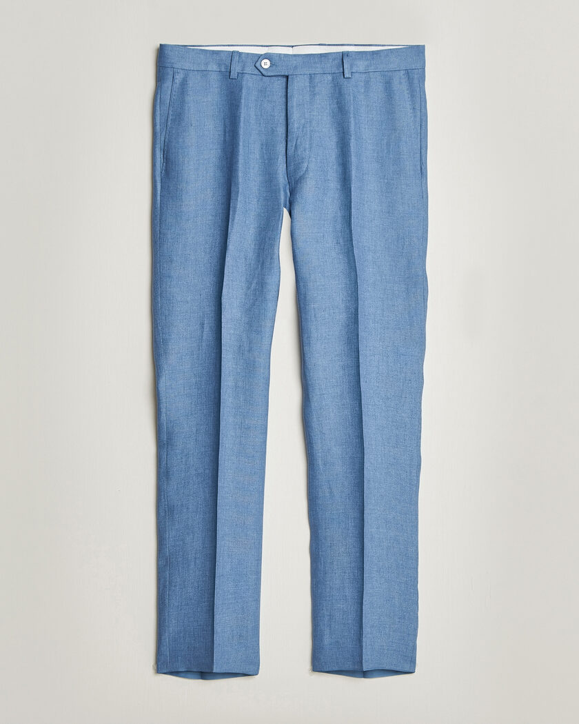 Oscar Jacobson Dandy Linen Trousers Light Blue – Blauw