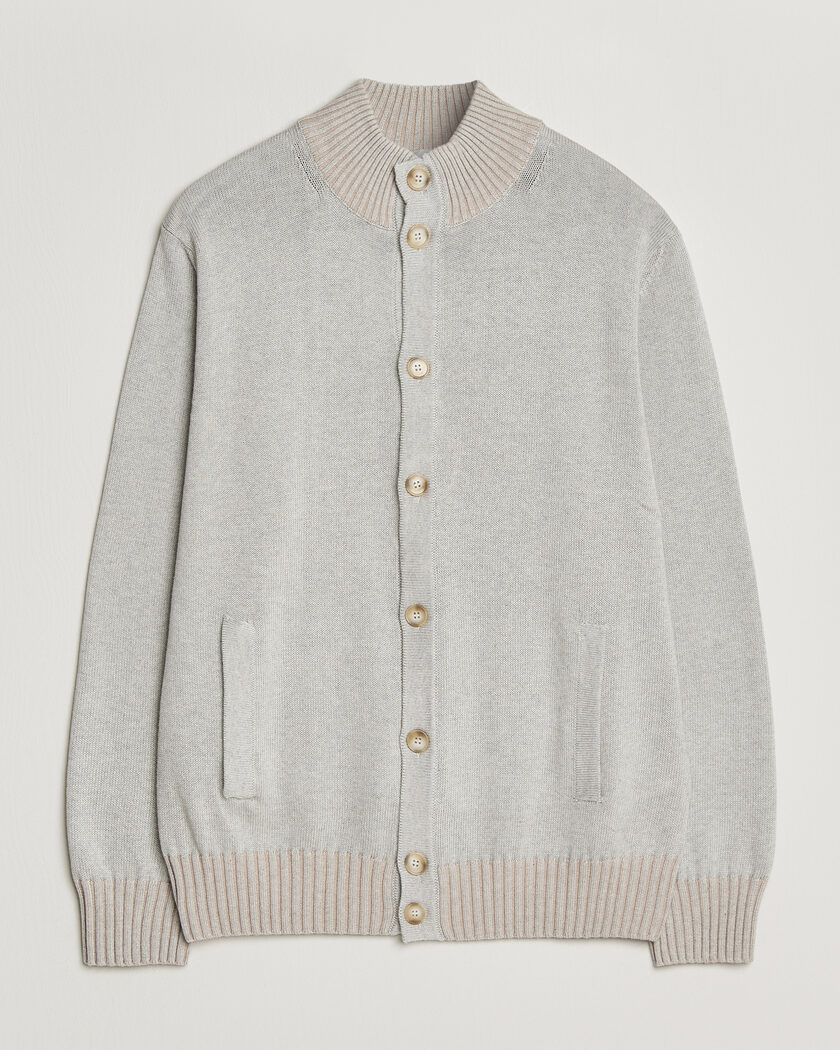 Morgano Cotton/Cashmere Knitted Cardigan Light Grey – Grijs