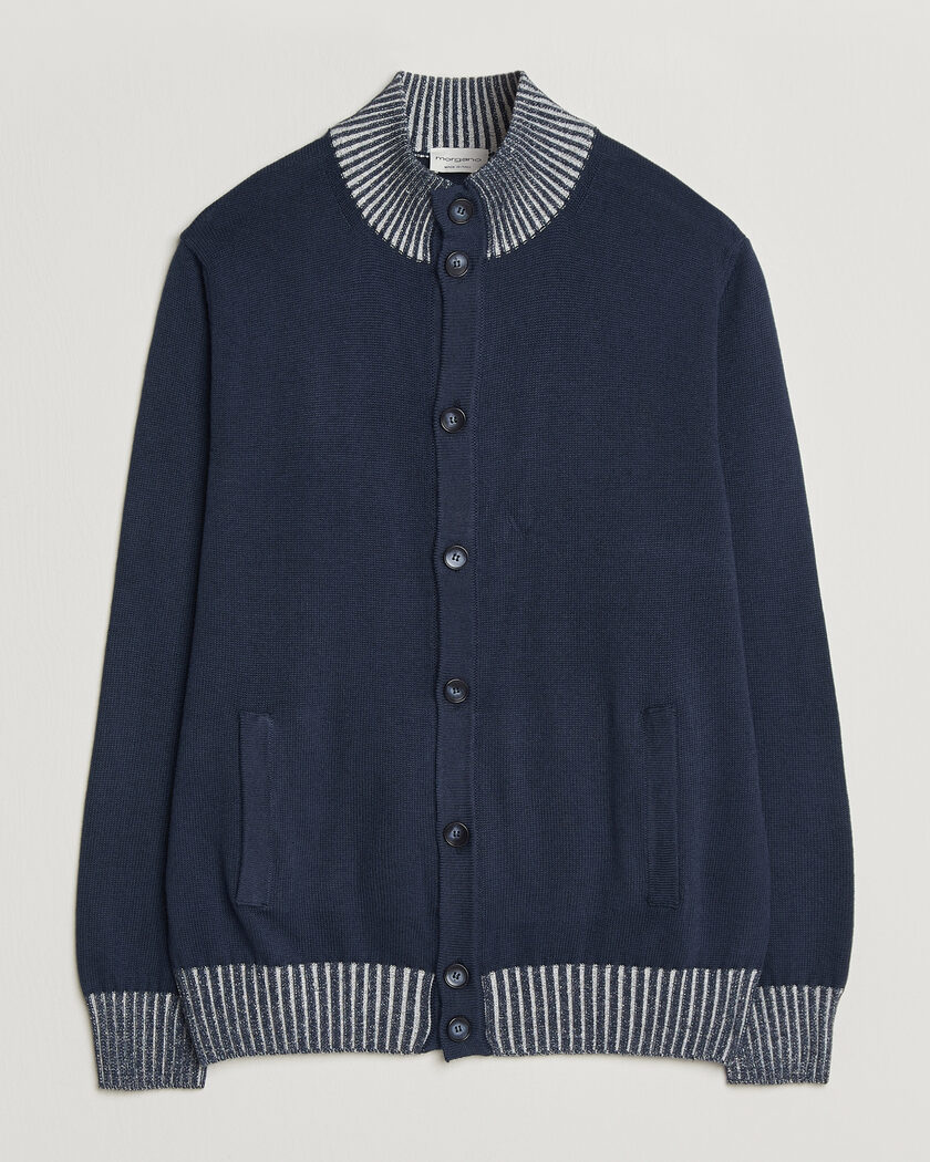 Morgano Cotton/Cashmere Knitted Cardigan Navy – Blauw