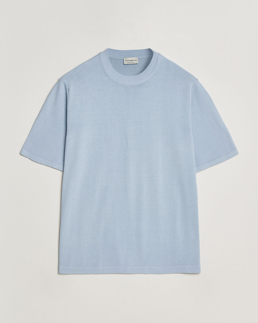 Morgano Knitted Cotton Crepe T-Shirt Light Blue – Blauw