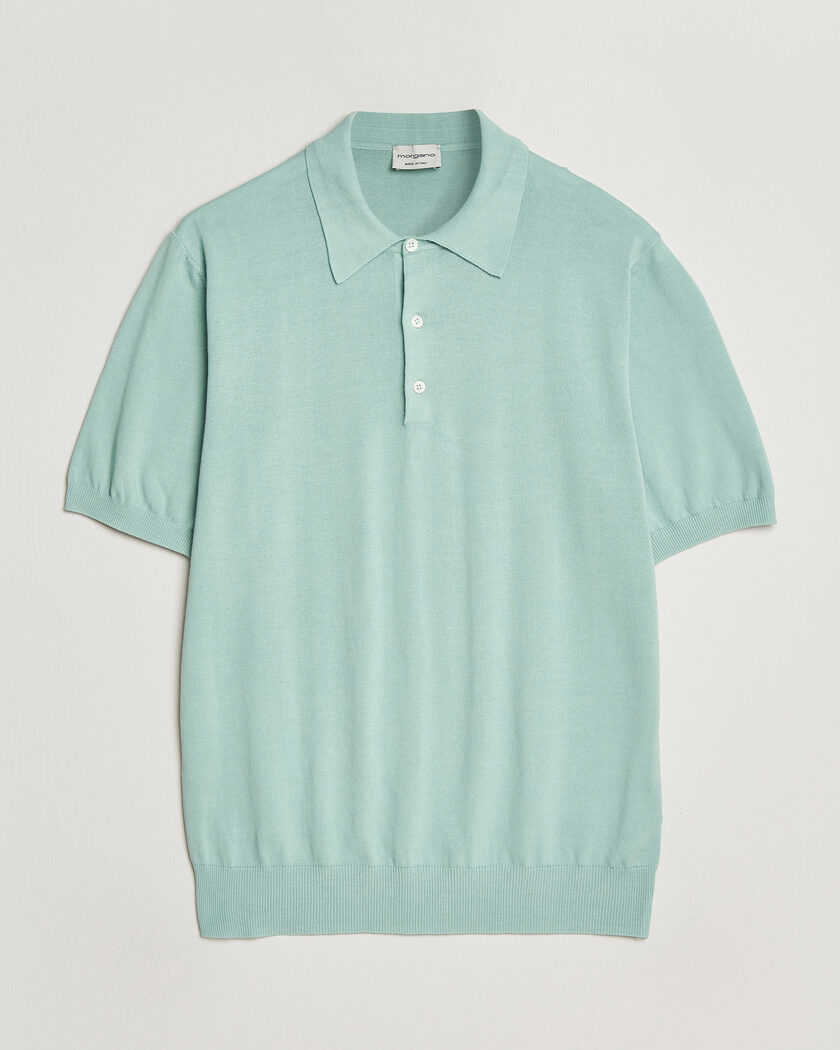  Morgano Knitted Cotton Crepe Polo Light Green – Groen