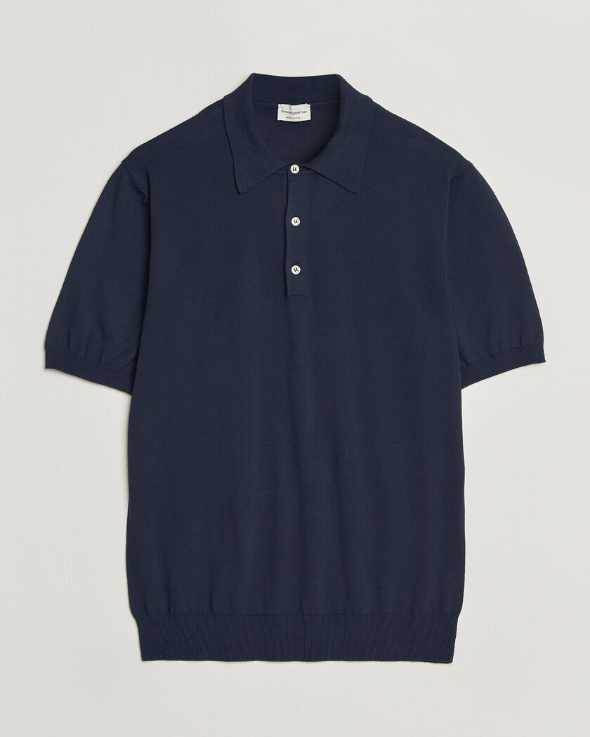 Morgano Knitted Cotton Crepe Polo Navy – Blauw
