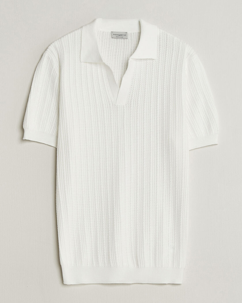 Morgano Structured Knitted Polo White – Wit