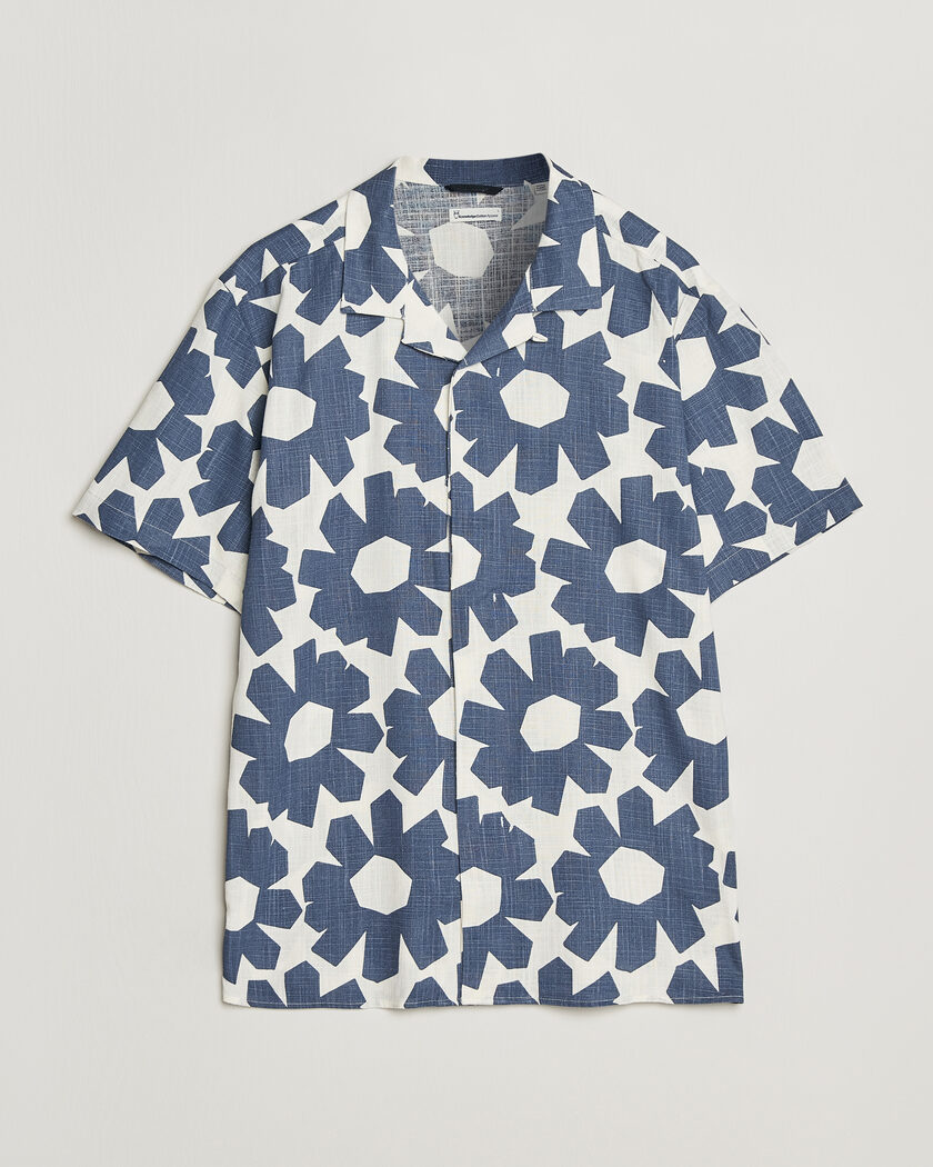 KnowledgeCotton Apparel Printed Linen Mix Shirt Blue – Blauw
