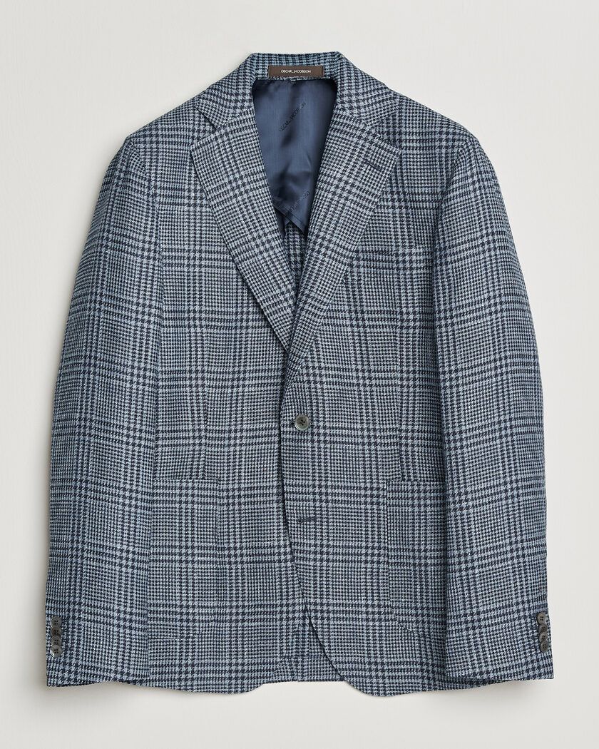 Oscar Jacobson Ferry Patch Soft Checked Linen/Wool Blazer Blue – Blauw